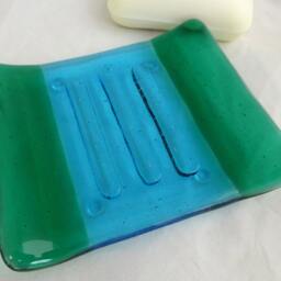 Fused Glass Soap Dish in Teal & Turquoise Colours - thumbnail 3