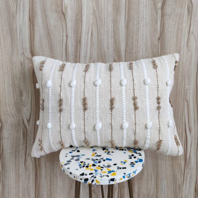 Cream Ivory Cotton & Jute Hand Loom Woven 18x18, 20x20. 12x20, 14x20 Inches Boho Decorative Throw Pillow Cover Textured Case - image 1