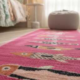 Pink Koi Fish Runner Rug, Handwoven Kilim, Bohemian Decor, Vibrant Nursery Woven Carpet - thumbnail 2