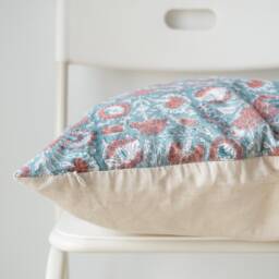 "Block Print Pillow Cover Floral Batik, Ethnic Indian Design - 20"" X 20" - thumbnail 3