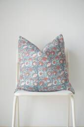"Block Print Pillow Cover Floral Batik, Ethnic Indian Design - 20"" X 20" - thumbnail 1