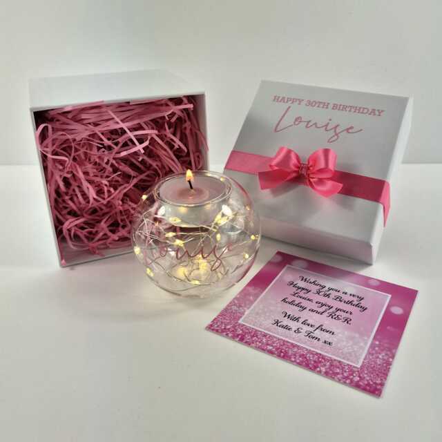 30Th Birthday Gift For Her, Personalised Candle Set, Led Fairy Lights, Keepsake Women - image 1