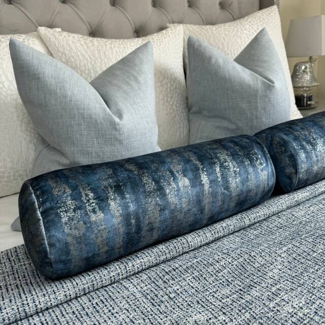 "Blue - Silver Modern Decorative Pillow For Sofa Or Bed, Scatter Cushion Bolster 16"" X6" - image 1