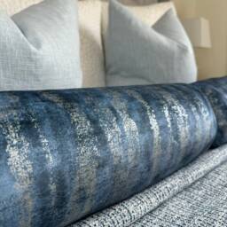 "Blue - Silver Modern Decorative Pillow For Sofa Or Bed, Scatter Cushion Bolster 16"" X6" - thumbnail 2