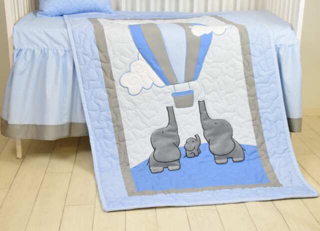 Baby Blue Boy Blanket, Personalized Crib Quilt, Elephant Bedding, Safari Nursery - image 1