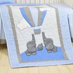 Baby Blue Boy Blanket, Personalized Crib Quilt, Elephant Bedding, Safari Nursery - thumbnail 2