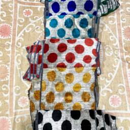 Velvet Ikat Pillow Cover Blue Dots - Decorative Cushion For Sofa Or Bed - thumbnail 4