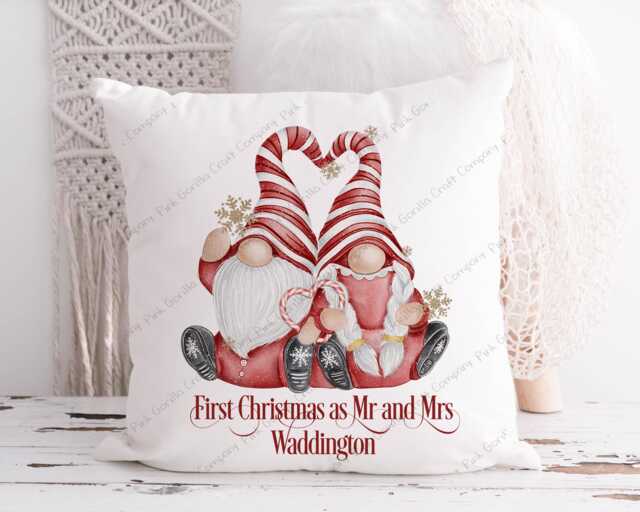 Christmas Cushion, Personalised Gonk Gnome Family Red Gift - image 1