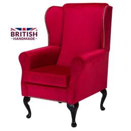Handmade Red Velvet Wingback Chair Fireside Accent Chair With Stud Detail