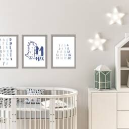 Set Of 3 Personalised Baby Print, Name Nursery Dinosaur Alphabet Wall Art, Print - thumbnail 2