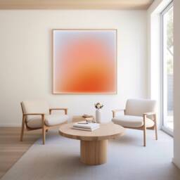 Lilac Orange Blur Aura Art Print, Gradient Poster, Dreamy Glow Large Abstract Art, Trendy Wall Decor - thumbnail 1