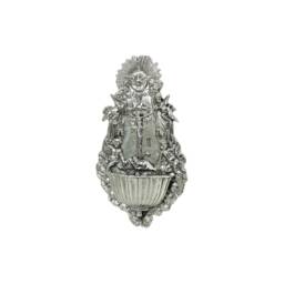 Holy Water Stoup With Crucifix & Angels, Pewter Handmade in Italy By Maestro Cavagnini. Christmas Gift - thumbnail 2