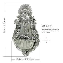 Holy Water Stoup With Crucifix & Angels, Pewter Handmade in Italy By Maestro Cavagnini. Christmas Gift - thumbnail 3