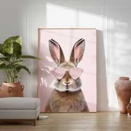 Cute Bunny Poster With Heart Glasses, Pink Nursery Animal Wall Art, Funny Rabbit Print For Girls Room, Whimsical Kids Decor - thumbnail 4