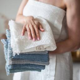 stonewashed Linen Waffle Towel, Organic Cotton Spa Towel - thumbnail 3