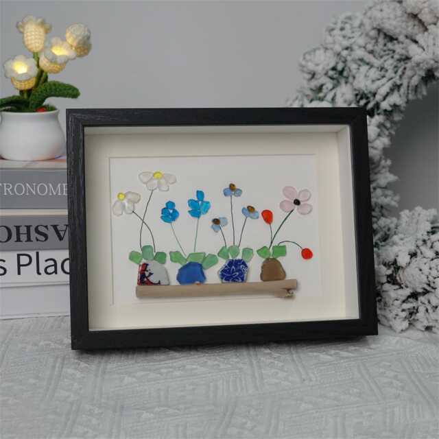 Handmade Sea Glass Flower Picture Unique Coastal Wall Art - image 1