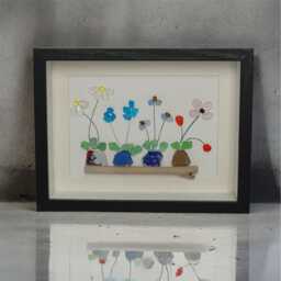 Handmade Sea Glass Flower Picture Unique Coastal Wall Art - thumbnail 2