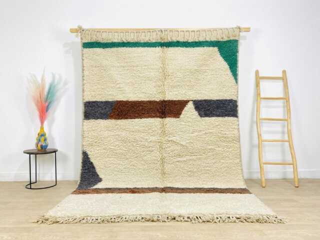 Emerald Green & Earth Tone Moroccan Rug, Abstract Geometric Berber Carpet, Large Handmade Wool Shag Modern Tribal Decor - image 1