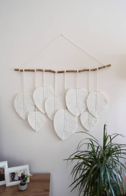 Large Macrame Feathers Wall Hanging, Leaf, Modern , Boho Decor, Tapestry Hanging Bohemian Headboard - image 1
