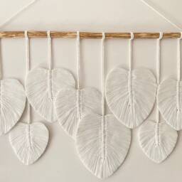 Large Macrame Feathers Wall Hanging, Leaf, Modern , Boho Decor, Tapestry Hanging Bohemian Headboard - thumbnail 2