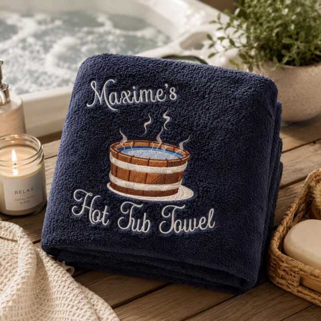 Personalised Hot Tub Towel, Embroidered Design, Custom Name - image 1