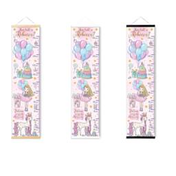 Personalised Height/ Growth Chart - Pink Princess Party Beautiful Nursery & Bedroom Wall Decor -Printed On A Luxury Fabric -Ideal Keepsake - thumbnail 3