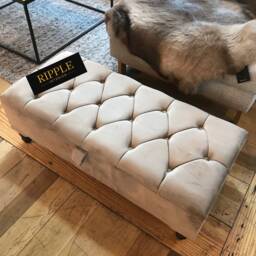 Champagne Ottoman Footstool - Handmade Upholstered Chesterfield Storage Box - Hallway Seating Bench - thumbnail 2