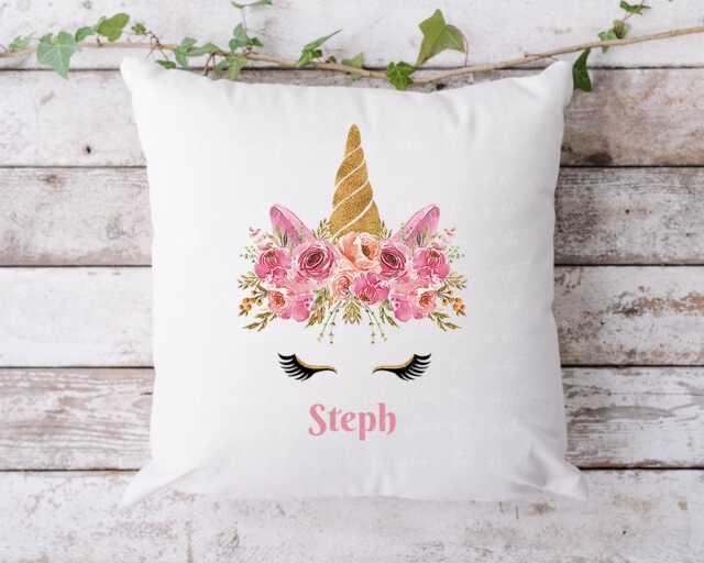 Personalised Unicorn Name Cushion, Girls Bedroom Throw Pillow, Custom Decor - image 1