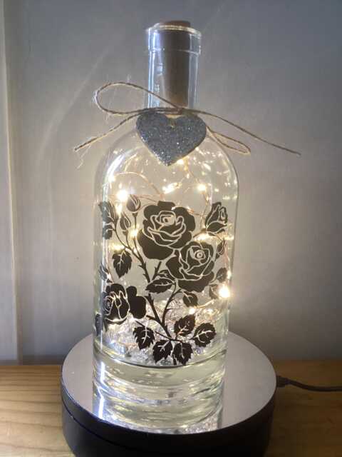 Personalised Rose Birth Flower, June Light Up Bottle, Bottle Lamp With Gift Messaging Service & Bag