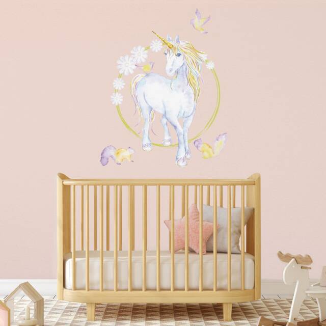 Mythical Unicorn & Flowers Wall Sticker, Unicorn Decal, Sticker - image 1