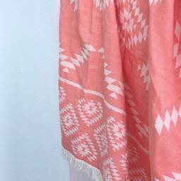 Salmon Beach Towel, Yoga, Double Sided Pink Orange Picnic Blanket, Throw Blanket Rug Pattern, Jacquard % 100 Cotton Bath & Beach Towel - thumbnail 4