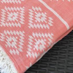 Salmon Beach Towel, Yoga, Double Sided Pink Orange Picnic Blanket, Throw Blanket Rug Pattern, Jacquard % 100 Cotton Bath & Beach Towel - thumbnail 3