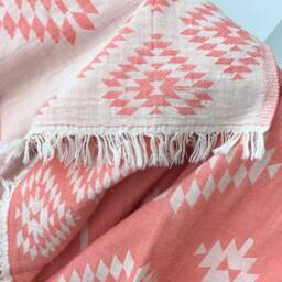 Salmon Beach Towel, Yoga, Double Sided Pink Orange Picnic Blanket, Throw Blanket Rug Pattern, Jacquard % 100 Cotton Bath & Beach Towel - thumbnail 2