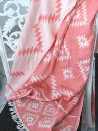 Salmon Beach Towel, Yoga, Double Sided Pink Orange Picnic Blanket, Throw Blanket Rug Pattern, Jacquard % 100 Cotton Bath & Beach Towel