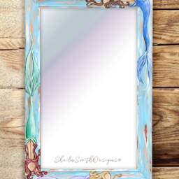 Hand Painted Mermaid Mirror, Beach Decor, House Art, Bathroom Mirror - thumbnail 3