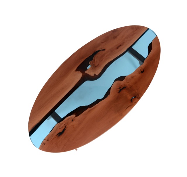 Live Edge Coffee Table, Modern Wood Table With Blue Resin River - image 1