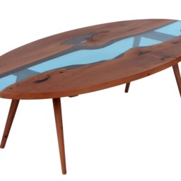Live Edge Coffee Table, Modern Wood Table With Blue Resin River - thumbnail 2