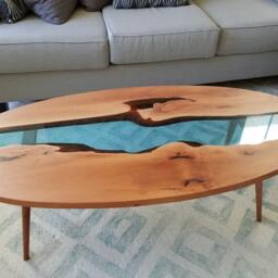 Live Edge Coffee Table, Modern Wood Table With Blue Resin River - thumbnail 4