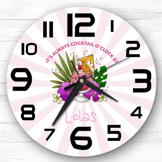 Colourful Floral Pink Cocktail O'clock Personalised Gift Clock - image 1