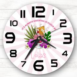 Colourful Floral Pink Cocktail O'clock Personalised Gift Clock