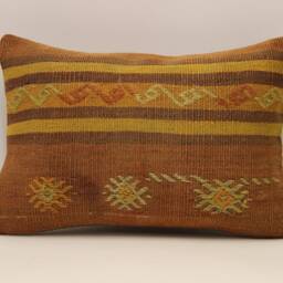 Vintage Turkish Kilim Pillow Cover, Wool Boho Cushion - 14x20 In - thumbnail 2