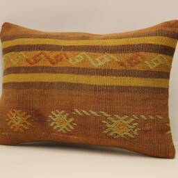 Vintage Turkish Kilim Pillow Cover, Wool Boho Cushion - 14x20 In - thumbnail 3