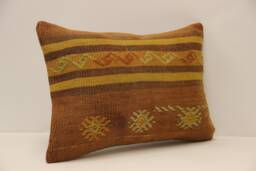 Vintage Turkish Kilim Pillow Cover, Wool Boho Cushion - 14x20 In - thumbnail 1