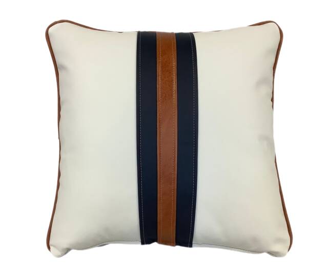 The White & Tan Leather Twin Striped Cushion - image 1
