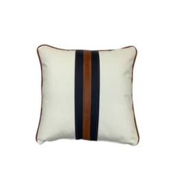 The White & Tan Leather Twin Striped Cushion - thumbnail 2