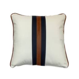 The White & Tan Leather Twin Striped Cushion - thumbnail 3