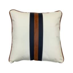 The White & Tan Leather Twin Striped Cushion - thumbnail 4
