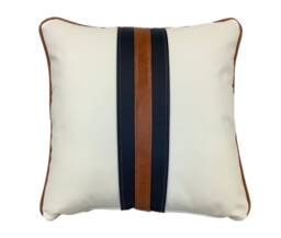 The White & Tan Leather Twin Striped Cushion - thumbnail 1