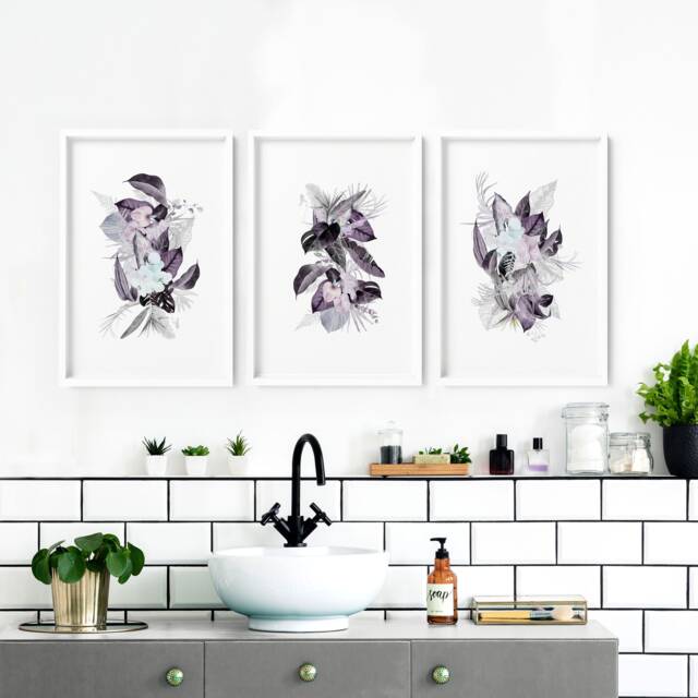 Bathroom Decor Wall Art Prints With Frames, Tropical Botanical 3 Piece Prints, Spa Decor Framed Art, Relaxation Gift Women - image 1