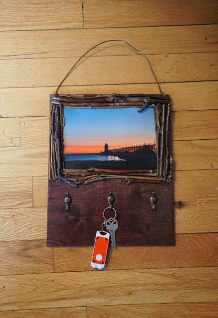 Photo Key Organizer, Lake Michigan Lighthouse Holder, Wood Branch Frame, Leash Hanger - image 1